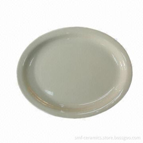 11-inch Narrow Rim Ceramic Oval Plate, Ideal for Hotel, CIQ-/FDA-/LFGB-approved